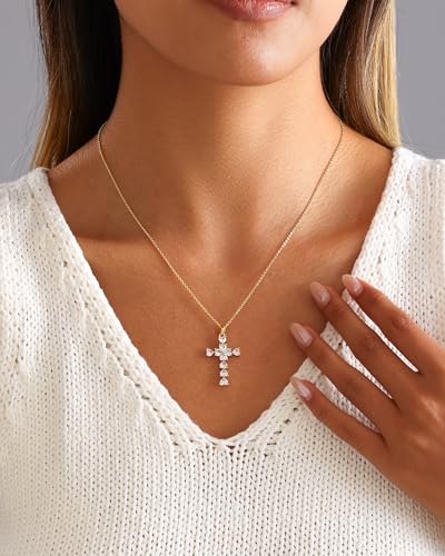 Cross Necklace for Women, 14K Gold Plated Cubic Zirconia Cross Pendant Necklace, Trendy Christian Jewelry Gifts for Baptism First Communion Christmas - color: Style F - Gold