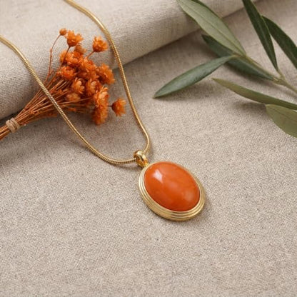 Sonateomber Gold Stone Pendant Necklace for Women, Chunky Statement Dainty Heart Oval Natural Gemstone Dangle Necklaces Wedding Prom Accessories Fashion Jewelry Gift - color: Orange