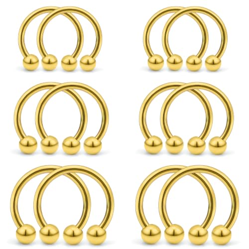 20G-00G Septum Rings Ear Gauges Earrings Stretching Kit 316L Surgical Steel Horseshoe Septum Pa Piercing Jewelry for Women 10mm 12mm 14mm 16mm - color: Gold, size: 18G-Inner Dia:8mm 10mm 12mm