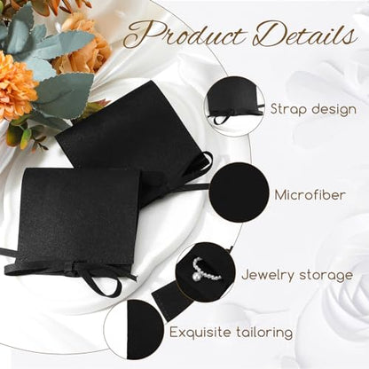 120 Pcs Microfiber Jewelry Pouch 8 x 8cm Jewelry Packaging Bag Gift Bow Tie Bracelet with Cleaning Cloth(Black) - color: Black