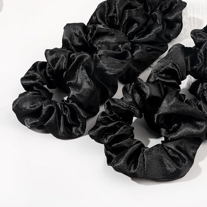 16 Pcs Scrunchies for Women - Black Satin Silk Scrunchies for Girls Hair Ties Elastics Bands Ponytail Holder Hair Accessories - color: BLACK SCRUNCHIES
