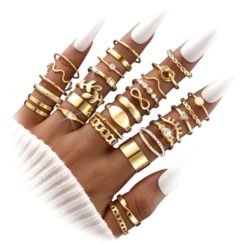 FAXHION 24-60 Pcs Gold Stackable Rings for Women, Knuckle Rings Chunky Gold Ring Set Dainty Stacking Cute Rings, Multiple Sizes Cute Jewelry Set Gift - style: Gold-30 pcs
