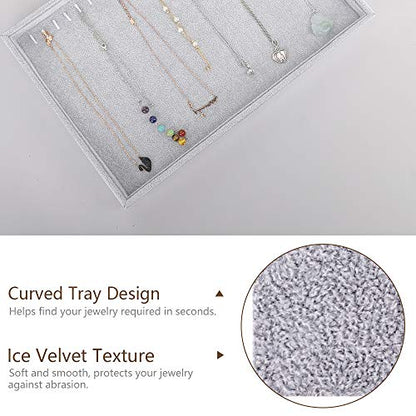 Emibele Necklace Tray Jewelry Organizer, 20 Hooks Stackable Velvet Tray | Necklace Organizer Jewelry Storage Showcase Display Tray for Necklace Pendant Bracelet with Detachable Inner Dividers, Grey - style: F1- twenty Hooks