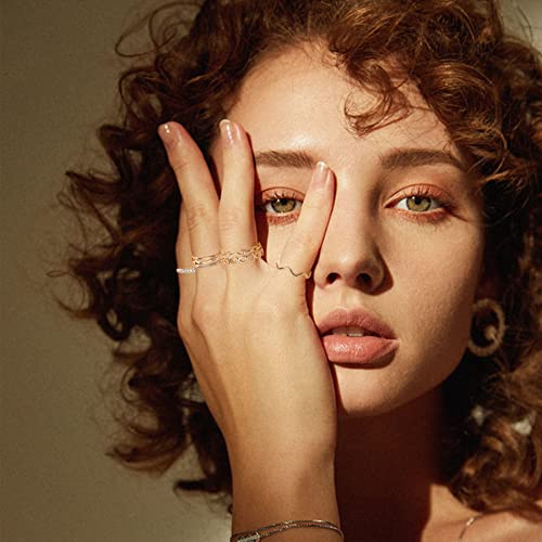 ZOERAY Gold Silver Stackable Rings for Women Non Tarnish CZ Ring Set | 10PCS 14K Gold Plated, Dainty Stacking Band Rings, Cross Wave Paperclip Knot Knuckle Thumb Ring, Jewelry Gifts, Size 4-11 - color: Gold