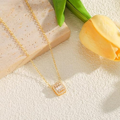 Starain Heart Necklaces for Women Dainty Cubic Zirconia Love Heart Pendant Necklace 18K Gold Plated Chain Trendy Stuff Jewelry - color: E Gold Rectangle Necklace