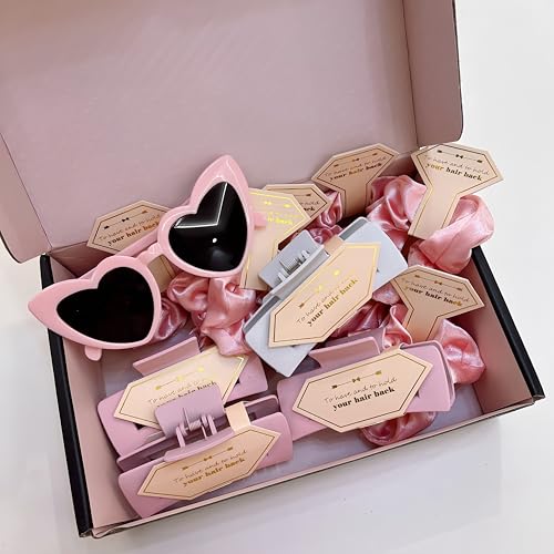 Bridesmaid Scrunchies Proposal Gifts Bachelorette Hair Claws Clips women heart sunglasses for Wedding Party Favors (light Pink 18sets) - color: Light Pink 18sets
