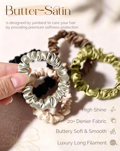 Yanibest 8 Pcs Satin Hair Ties - Thin Hair Scrunchies for Women & Girls | Silk Feeling Soft Hair Ties No Damage Frizz Free, Ponytail Holders Gentle on Hair for Fine to Medium Hair - color: Green