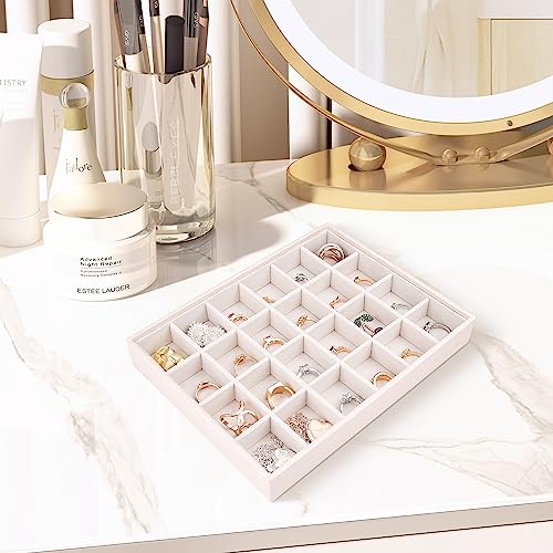 Leather Jewelry Organizer Trays Storage Drawer Display Case (Pearl2) | Velvet Liner Stackable for Necklace,Rings and earring - color: Pearl2