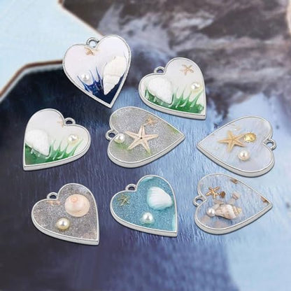 Oubaka 50pcs Open Bezel Pendants Heart Open Frame Pendant Geometric Hollow Bezel Pendants Resin Casting Frame Pendant for Earrings, Necklace, Bracelet, Pressed Flower, DIY Crafts(White K) - color: White K;Heart