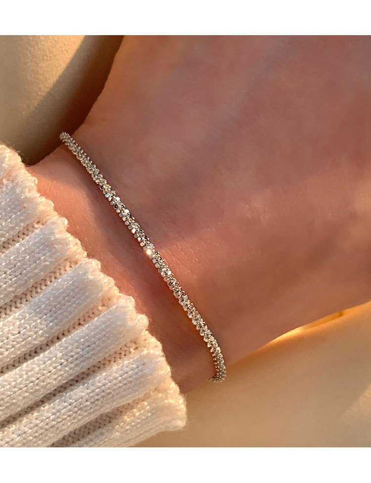 925 Sterling Silver Dainty Bracelets for Women Adjustable Chain Link Chain Jewelry Bracelet for Women Men - color: White