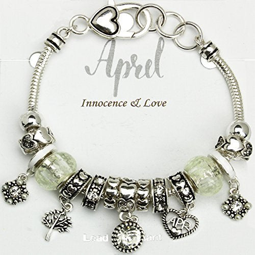 Falari Birthstone Bracelet Multi-Color Charm Beads Silvertone Birthday Gifts for Women - color: 04-April