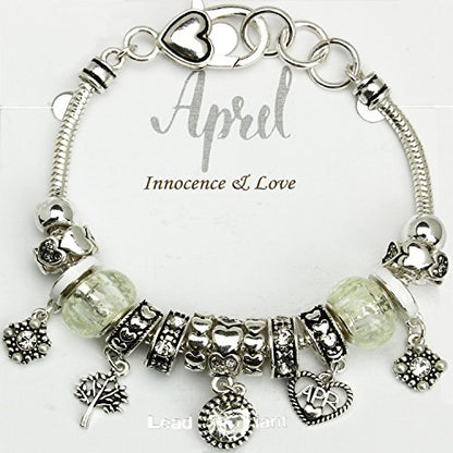 Falari Birthstone Bracelet Multi-Color Charm Beads Silvertone Birthday Gifts for Women - color: 04-April