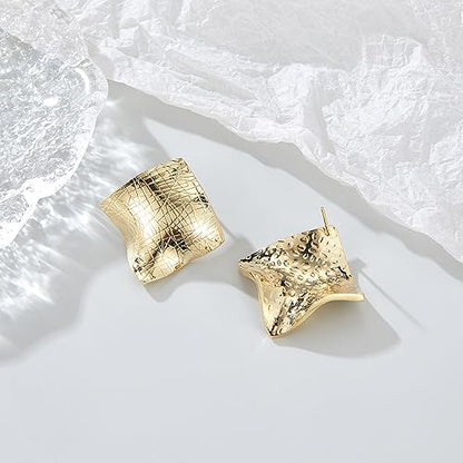 Gold Stud Earrings for Women, Trendy Geometric 14K Gold Plated CZ Crystal Stud Lightweight Hypoallergenic Jewelry for Her - color: Irregular Square