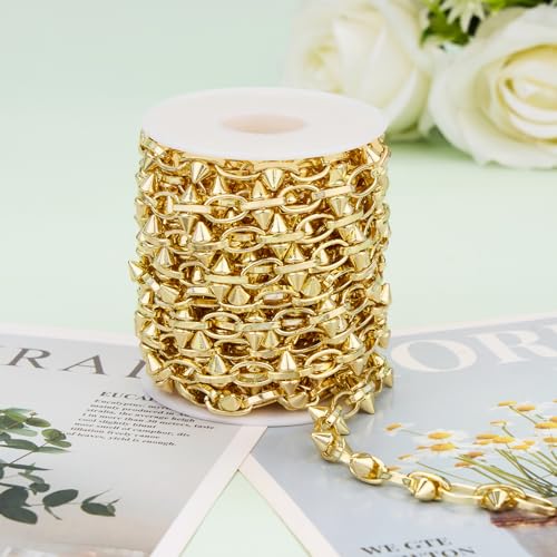 KYUNHOO 13FT Oval Chains Bulk on Spool Gold Craft Chain for Men Women DIY | Gold Plated Iron Chain for Jewelry Making Supplies Punk Hip Hop DIY Chain Bracelet Pants Craft Jewelry with Rivet - color: Oval Cable Gold