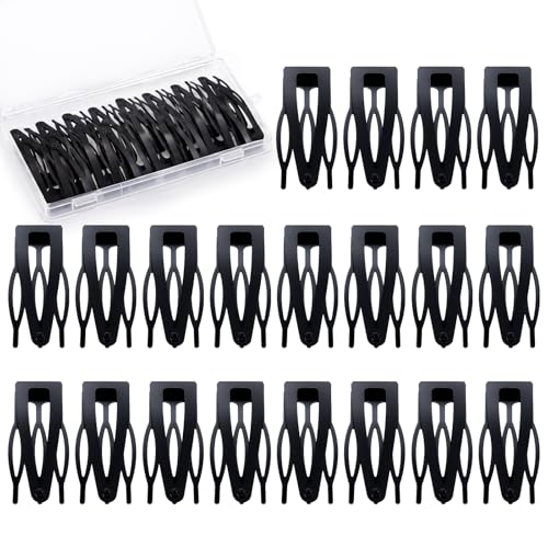 obeoby 20Pcs 2In Metal Snap Hair Clips for Women Girls Small Barrettes | Black Color with Storage Box, Double-grip Flat Hair Pins for Styling Short Thin Thick Accessories Gifts Wedding Birthday - color: Black