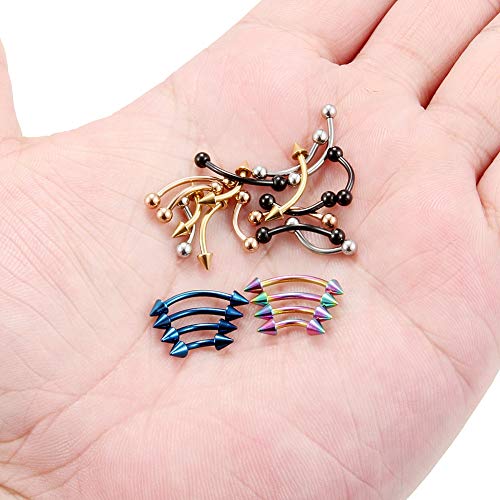 Ruifan 24PCS 16G Surgical Steel Eyebrow Ear Navel Belly Lip Ring Body Piercing Jewelry - color: Mix Color 3#