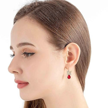 Austrian Crystal Teardrop Butterfly Drop Dangle Earrings for Women 14K Rose Gold Plated Hypoallergenic Jewelry - color: Red