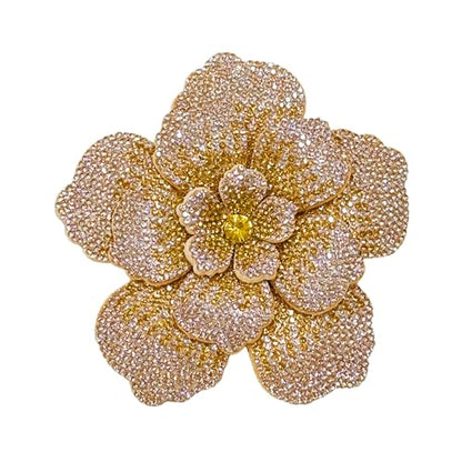 Rhinestone Flower Brooch Pin for Women Men Elegant Sparkly Crystal Camellia Floral Lapel Pins Shawl Dress Suit Clothes Accessories Wedding Party Fashion Jewelry 105mm - color: Champagne