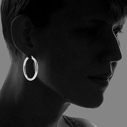 Hoops & Loops 925 Sterling Silver 4mm Thick Oval Diamond-Cut Hoop Earrings, 25mm 30mm, Silver, Yellow Gold, Rose Gold & Black - color: Silver 30mm-1.2''