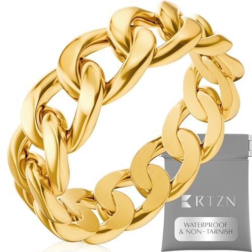 RTZN® Signet Rings for Men — Premium Mens Stainless Steel Rings — 100% Waterproof & Non Tarnish Plain Statement Mens Signet & Cuban Link Ring Gold/Silver Pinky Ring for Men (SIZE: 6-12) - color: Gold, size: 11, style: Cuban Link