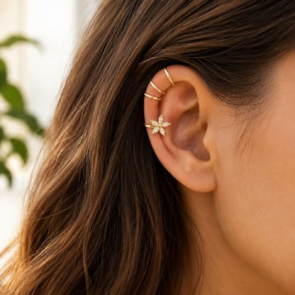 Flower Ear Cuff Set for Women Non Piercing Cartilage Earrings Clip On Wrap Cuffs Stackable Jewelry Gifts - color: B2:gold ear cuff set