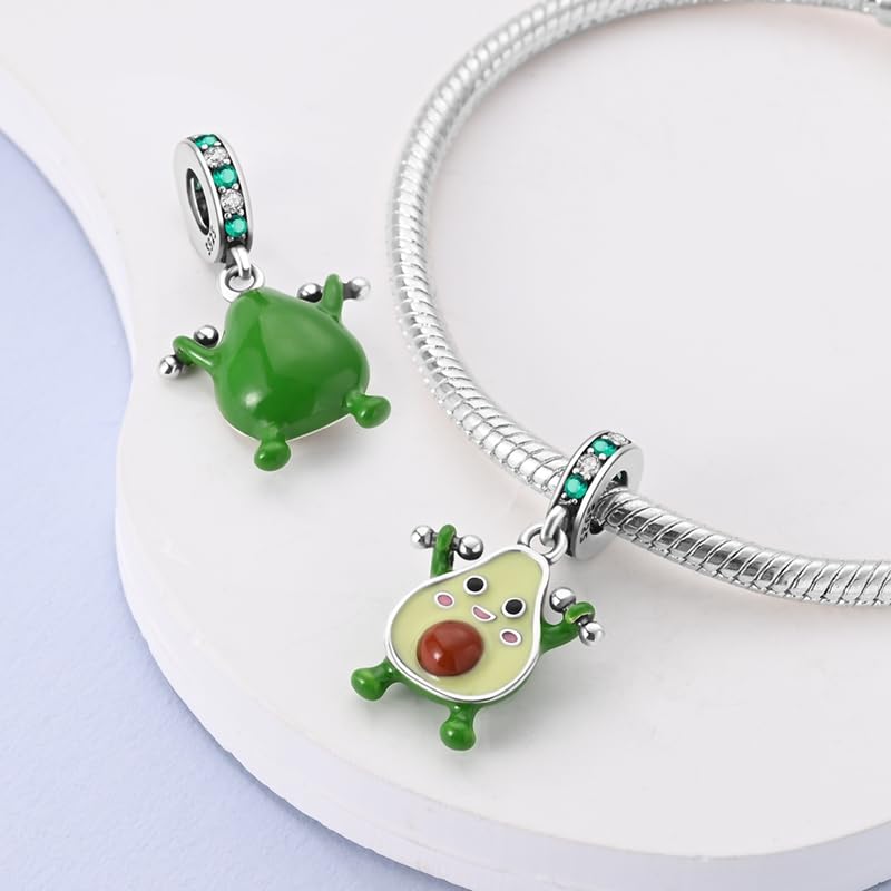 CYCUFF 925 Sterling Silver Charms Suitable for Charm Necklaces, Bracelet Pendants Beads Jewellery Gift for Women - color: Dumbbell Avocado Charm