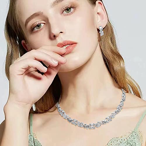 SYHOL Gold Jewelry Sets for Women 18K Gold/Silver Filled Jewelry Necklace Set Wedding Bridal Fashion Jewelry Sets Women Accessories Bracelets Earrings and Rings Sweetheart Gifts - color: Silver