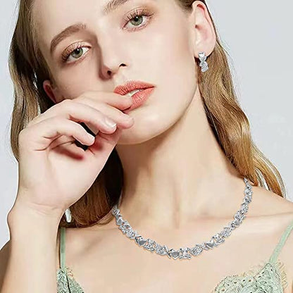 SYHOL Gold Jewelry Sets for Women 18K Gold/Silver Filled Jewelry Necklace Set Wedding Bridal Fashion Jewelry Sets Women Accessories Bracelets Earrings and Rings Sweetheart Gifts - color: Silver