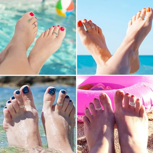 ChicSilver Toe Rings for Women 925 Sterling Silver Adjustable Toe Ring | 925 sterling silver, hypoallergenic for sensitive skin, adjustable open band, summer beach wear gift - color: N: Different Styles(4PCS)