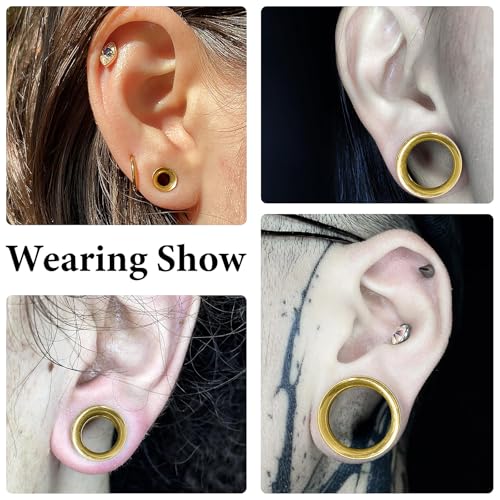 12G-25mm Double Flared Gauges Tunnels Stretching Kit 316L Surgical Steel Ear Gauges Plugs Earring Lobe flesh Tunnel Gauge Stretcher Silver Black Gold Color Tone - color: Gold, size: 6g/4g/2g/0g/00g/12mm/14mm