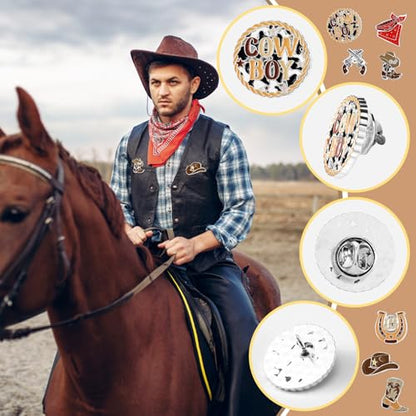 Landical 60 Pcs Western Lapel Enamel Pins Bulk Silly Goose Derby Horse Camping Coastal Cowgirl Cowboy Hat Pins for Clothing Bag Truck Hat Decor Jewelry Party Favors Gift - style: Cowboy