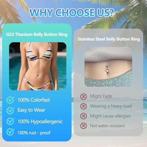 D.Bella 14G Stainless Steel Belly Button Rings 10mm 3/8" Barbell Belly Navel Rings Piercing for Women - style: Style C