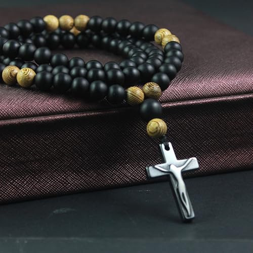 Wood Bead Necklace Africa Wooden Chain Statement Unisex Chunky Necklaces - color: A- Black