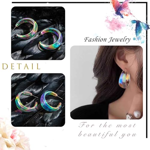 Large Acrylic C-Shaped Resin Hoop Earrings - Chunky Open Hoop Earrings - Cute Clear Geometric Circle Earrings - Jewelry for Women
