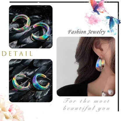 Large Acrylic C-Shaped Resin Hoop Earrings - Chunky Open Hoop Earrings - Cute Clear Geometric Circle Earrings - Jewelry for Women