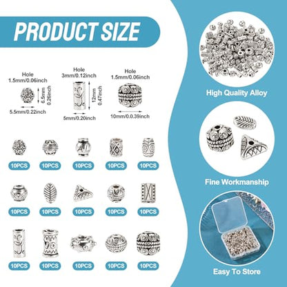 Craftdady 150pcs Antique Silver Tibetan Style Alloy Beads Rectangle Round Column Flat Round Column Leaf Oval Metal Spacer Beads Retro Craft Loose Bead 5.5-12 mm for DIY Bracelet Jewelry Making - color: Antique Silver 15 Style