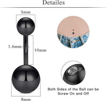D.Bella Belly Rings for Women Belly Button Piercing Clicker Belly Button Ring Belly Button Rings Dangling 14G Surgical Steel CZ Butterfly Dangle Belly Piercing Jewelry Silver Rose Gold - color: K-Black