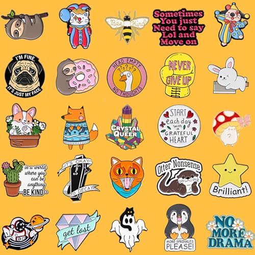 SINCCO 20/40/50 PCS Cute Enamel Pins Bulk, Funny Backpack Pins Aesthetic Lapel Badge Pins Set Assorted Enamel Brooch Pins for Backpacks, Hats, Bags, Landyards