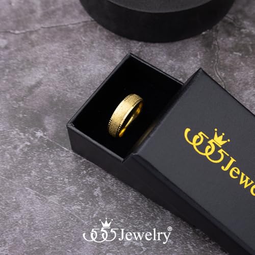 555Jewelry 4mm Sandblast Stainless Steel CZ Wedding Band Ring for Women & Men - color: Gold Style 10