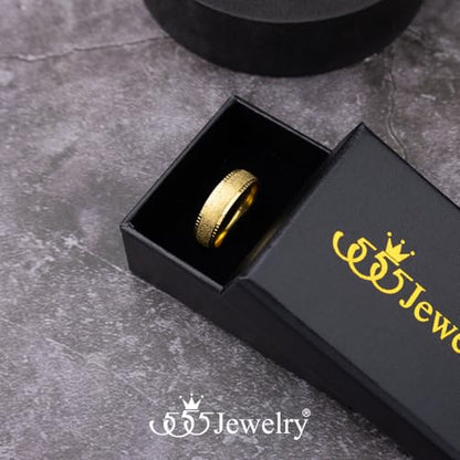 555Jewelry 4mm Sandblast Stainless Steel CZ Wedding Band Ring for Women & Men - color: Gold Style 10