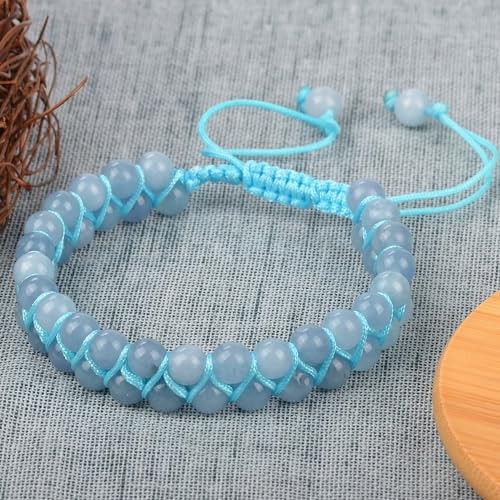 MASSIVE BEADS Double Layer Natural Chakra Healing Power Crystals Macrame Bracelet Yoga Stone Beads Gemstone Meditation Relax Anxiety Bangle for Unisex Women Men - color: Aquamarine, size: 6mm