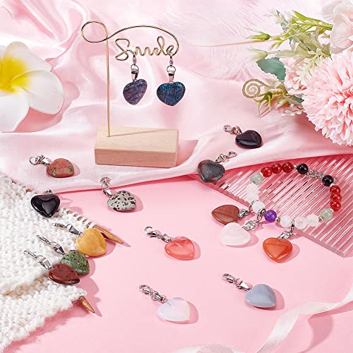 PH PandaHall Heart Stone Charms 16pcs Love Heart Pendants Quartz Gemstone Chakra Stone Charm Pendants with Lobster Claw Clasps for Wedding Necklace Jewelry Making Keychain Mother's Day - color: 16 Color Heart -16pcs
