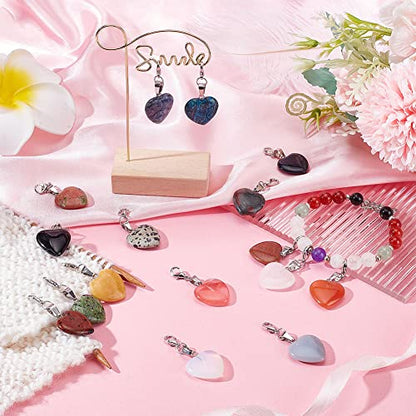 PH PandaHall Heart Stone Charms 16pcs Love Heart Pendants Quartz Gemstone Chakra Stone Charm Pendants with Lobster Claw Clasps for Wedding Necklace Jewelry Making Keychain Mother's Day - color: 16 Color Heart -16pcs