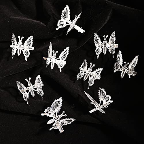 DEEKA 12 PCS 3D Moving Butterfly Hair Clips Metal Silver Moving Wings Butterfly Hair Accessories 90s Hair Clips Barrette for Women and Girls -Silver - color: Silver