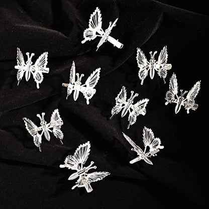 DEEKA 12 PCS 3D Moving Butterfly Hair Clips Metal Silver Moving Wings Butterfly Hair Accessories 90s Hair Clips Barrette for Women and Girls -Silver - color: Silver