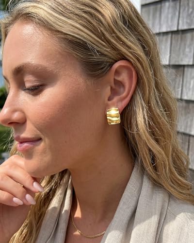 Gold Earrings for Women Trendy Chunky Statement Stud Earrings | Hypoallergenic Earrings,Gold Stud Earrings,Earrings for Sensitive Ears Women,Statement Earrings,Jewelry Gifts - color: Aimran & Gold