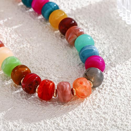 Chunky Beads Necklace for Women Trendy Gold Puffy Heart Choker Necklace Colorful Resin Beaded Heart Pendant Necklaces Statement Jewelry - color: Round-Colorful