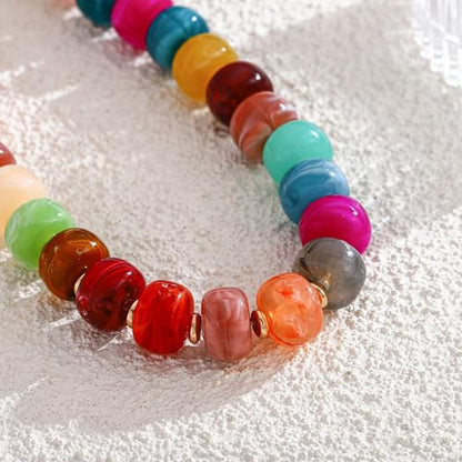 Chunky Beads Necklace for Women Trendy Gold Puffy Heart Choker Necklace Colorful Resin Beaded Heart Pendant Necklaces Statement Jewelry - color: Round-Colorful