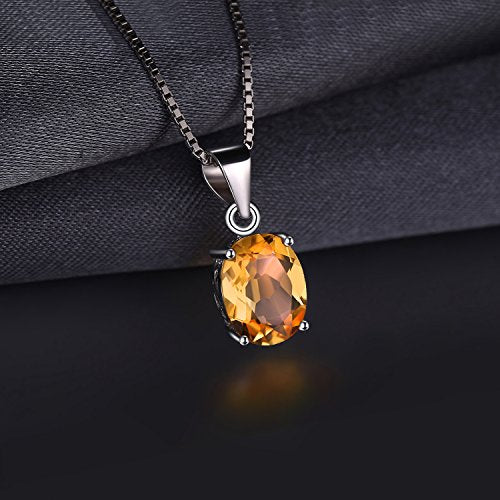 JewelryPalace Natural Gemstone Garnet Peridot Amethyst Citrine Blue Topaz Birthstone Solitaire Pendant Necklace Jewelry Set, 14k Gold Plated 925 Sterling Silver Necklaces for Women, 18 Inch Box chain - color: D-Sterling Silver-Citrine