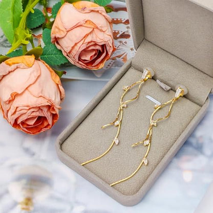 ASOQOLA Clip on Earrings Non Pierced for Women Long Dangle Drop Clip Earrings - Cubic Zirconia Leaf Earrings for Women Wedding Party Prom Jewelry Gifts - color: gold